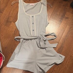 Striped Sleeveless Romper with Belt
